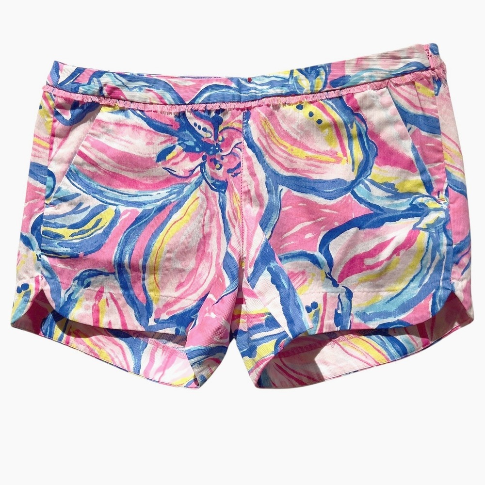 Lilly Pulitzer Adair Shorts 4" Pink Sunset The Sunny Side Fringe Trim  Size‎ 2